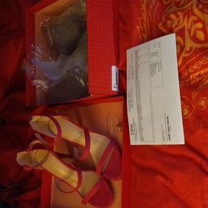 NEW fuchsia platform sandals w/ spare heel tips; NEVER WORN